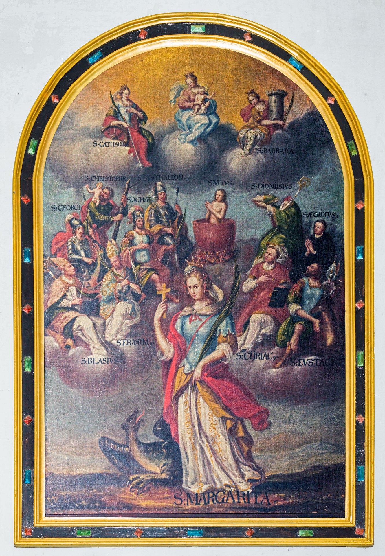 Heilige Margareta und die Vierzehn Nothelfer, Gemälde aus der alten Michaelskirche in Feldkirch-Tisis; Matthias Jehly zugeschrieben, um 1800, Foto: Dieter Petras