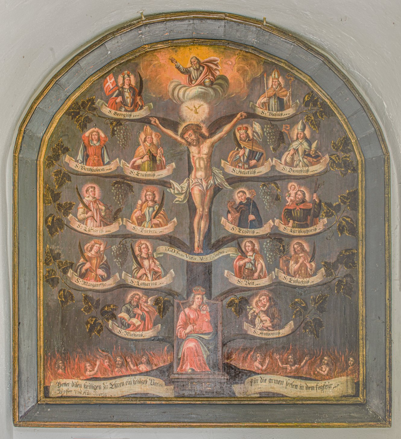 Vierzehn Nothelfer, Gemälde aus dem Kirchendepot in Lorüns, unbekannter Künstler, um 1780, Motafoner Museen, Foto: Dieter Petras