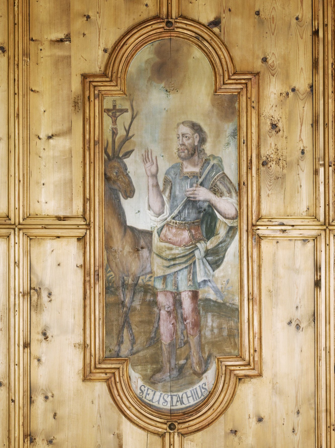 Hl. Eustachius, Ausschnitt aus den Vierzehn Nothelfern, Deckenbild aus der Pfarrkirche Bartholomäberg, Michael Lorünser, 1732; Foto: Dieter Petras