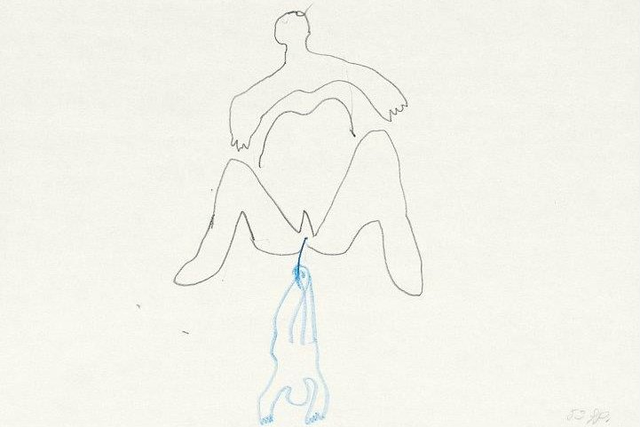 Abb. 16: „Mutter-Kind-Serie / Die abgehobene Mutter“, 11.1.1989, Bleistift, Buntstift, 22,5 × 31 cm