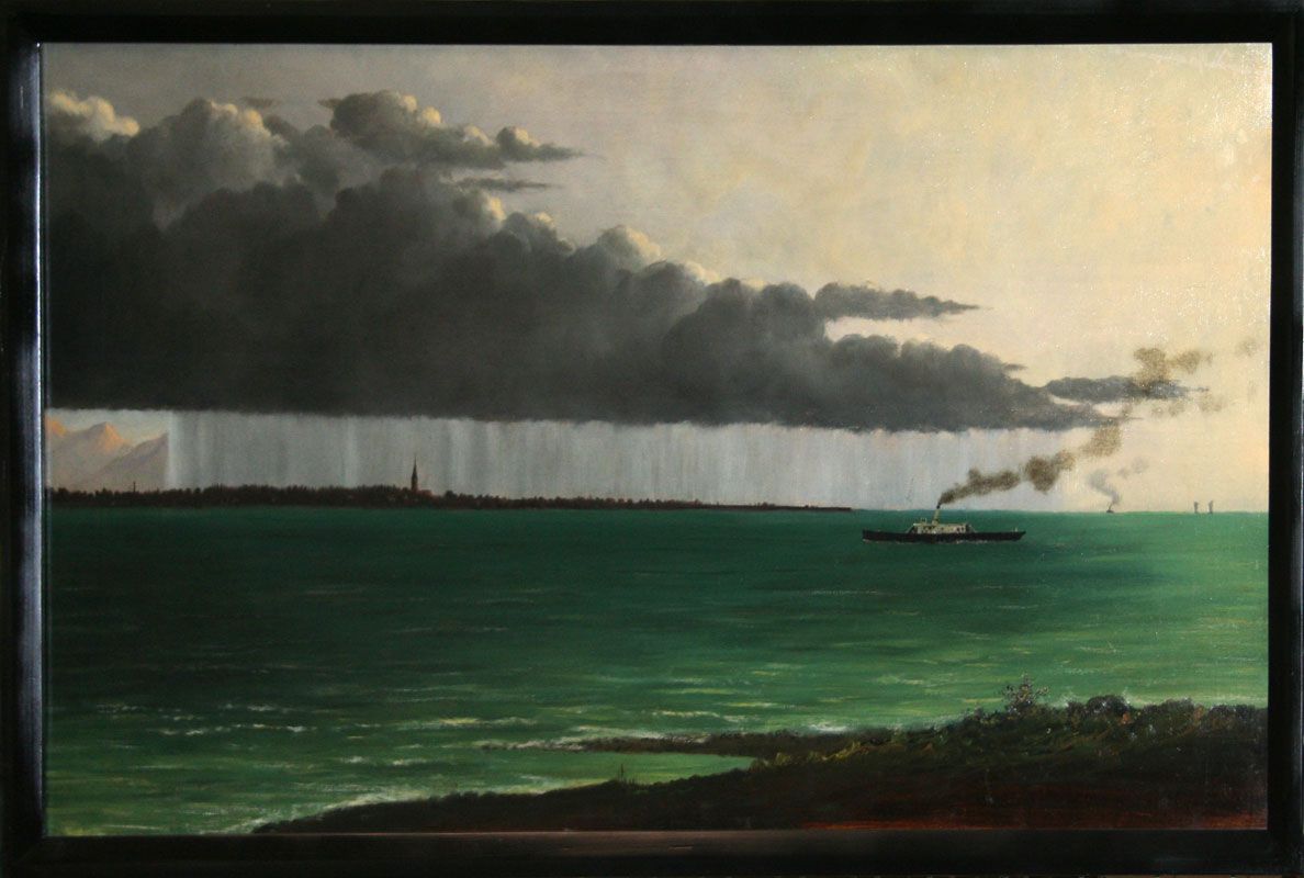 Herbert Reyl-Hanisch von Greifenthal (1898 – 1937), Wolkenbruch. Blick gegen Mehrerau, zw. 1918 – 1937, Öl auf Leinwand, vorarlberg museum