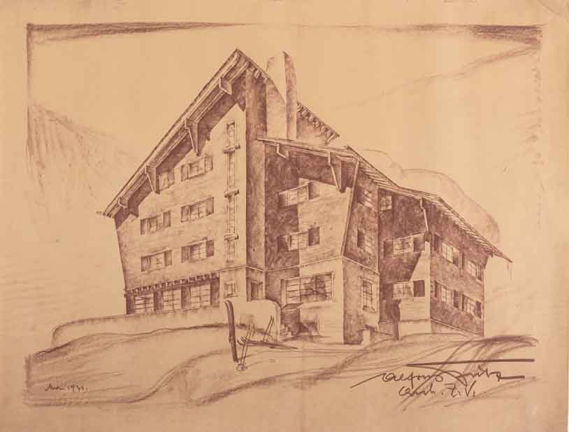 Alfons Fritz (1900-1933), Entwurf Berghotel Madlener, Damüls, 1931 ©vorarlberg museum, Markus Tretter